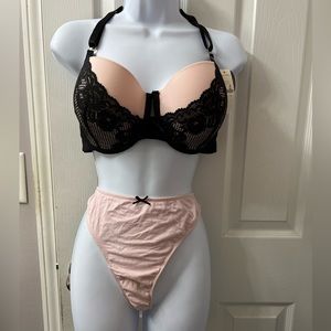 Sexy pink with black lace bra